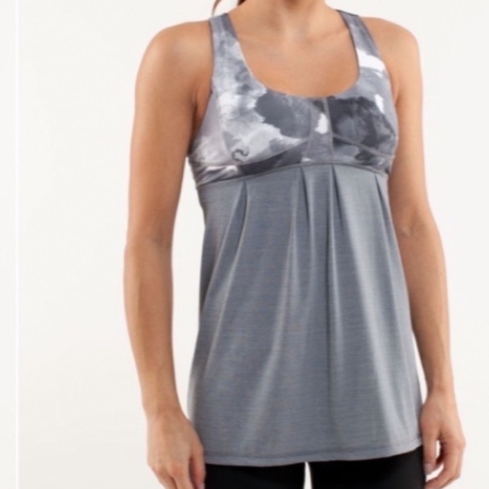 Lululemon No Limits Tank Top Size 6 Grey Space Dye Built In Bra Drawstring Hem